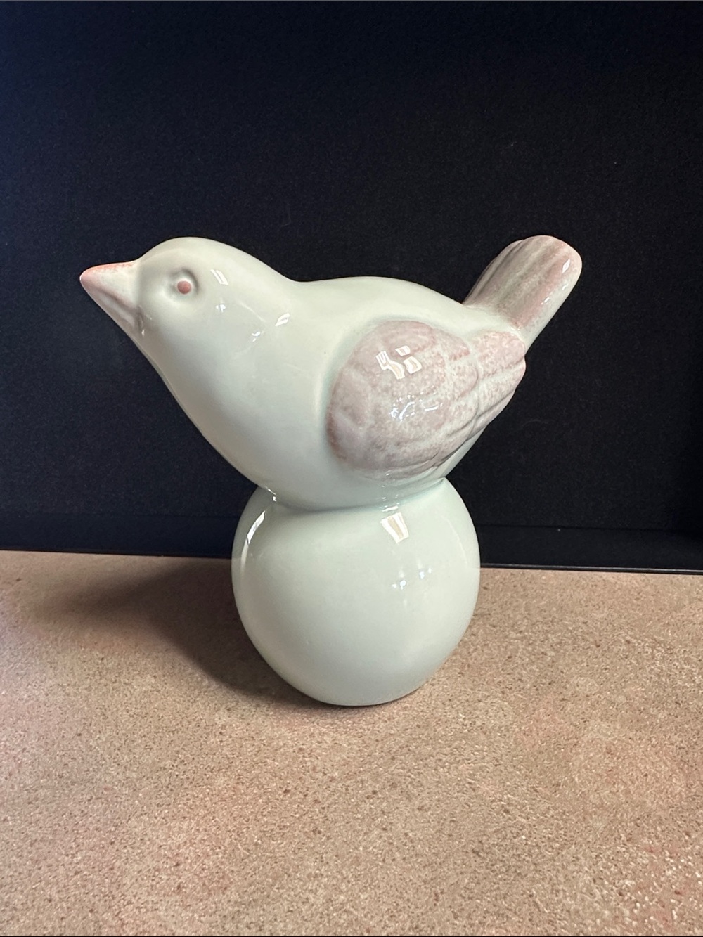 Ceramic Bird Figurine in Pale Mint/Aqua Blue with Blush Accents